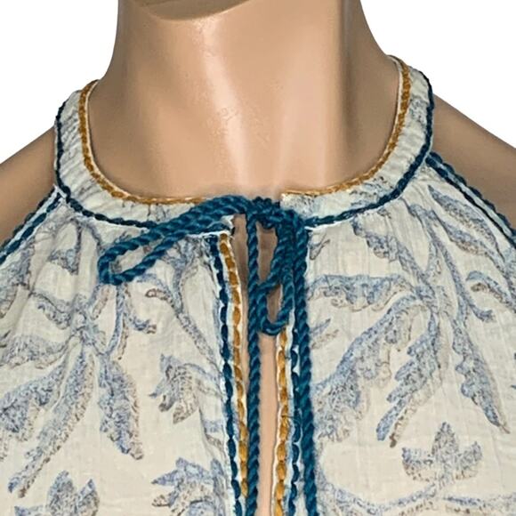 Lovestitch Halter Top Floral Print Size M Bohemian Green & Beige Stitching Trim - Picture 3 of 14